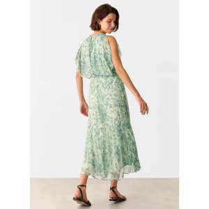 Whistles Green Dashed Brush Marks Midi Dress